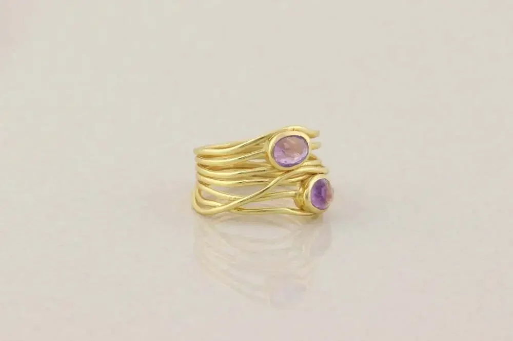 18k Gold Over Sterling Silver Natural Amethyst Ring Size 9 1/4